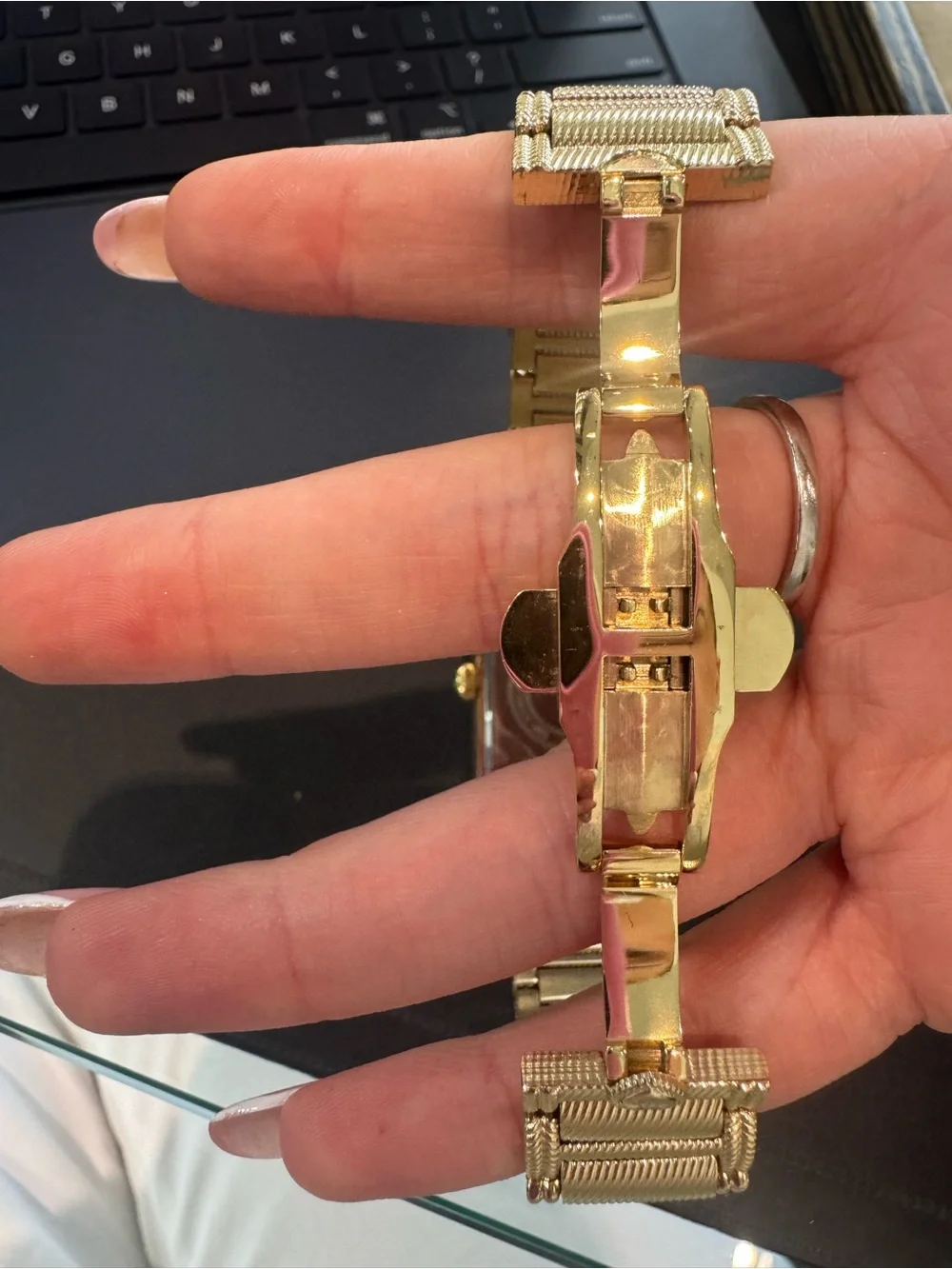 Judith Ripka Yellow Gold-Tone Charley Rectangular Tank Watch w/ Rainbow Markers